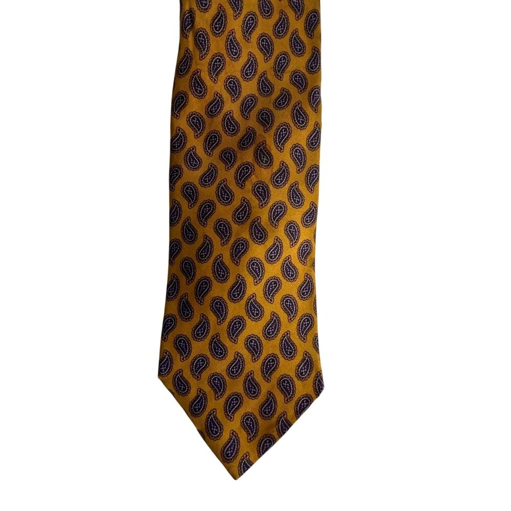 Ede & Ravenscroft Men’s Woven Silk Tie Paisley Gold Purple Made in England